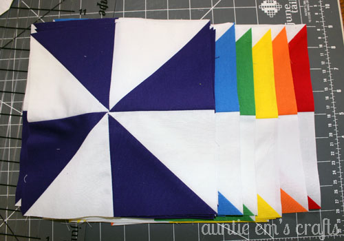 Sharing the Craft of Quilting with a Rainbow Pinwheel Quilt | AuntieEmsCrafts.com