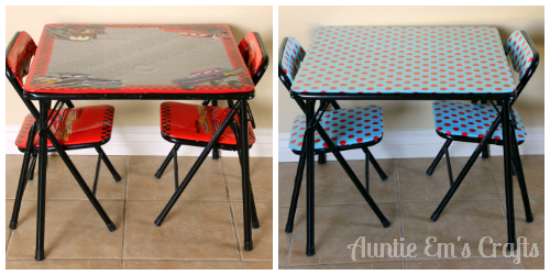 Kid's craft table makeover with laminated cotton. This is an easy project and only takes about an hour! | AuntieEmsCrafts.com