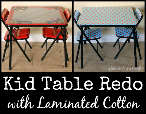 Kid's craft table makeover with laminated cotton. This is an easy project and only takes about an hour! | AuntieEmsCrafts.com