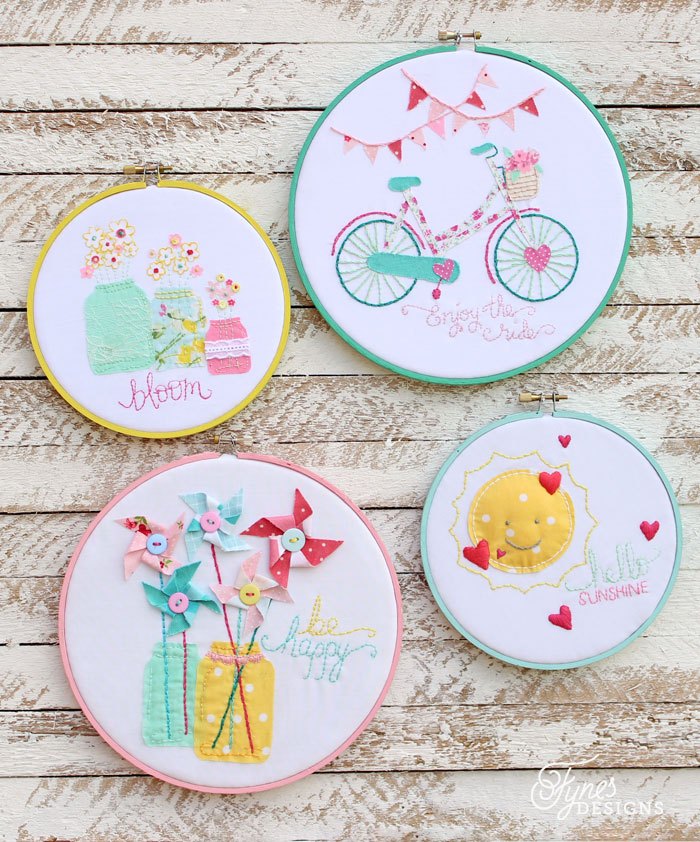 Summer Inspired Haft Hoop Art, Copyright 2014 Fynes Designs