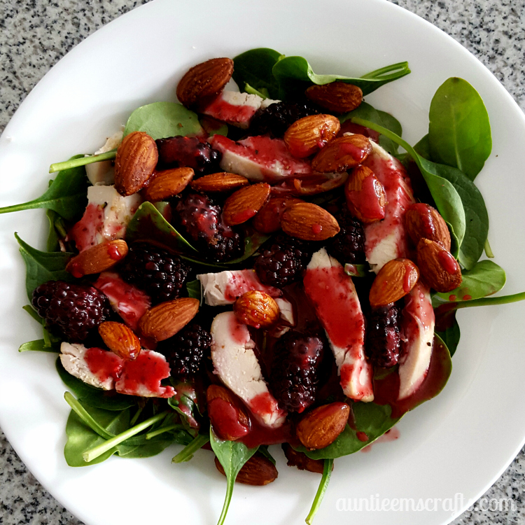 Summer Strawberry Salad with Candied Nuts and Homemade Dressing . | AuntieEmsCrafts.com Try it with blackberries and almonds for a delicious alternative!